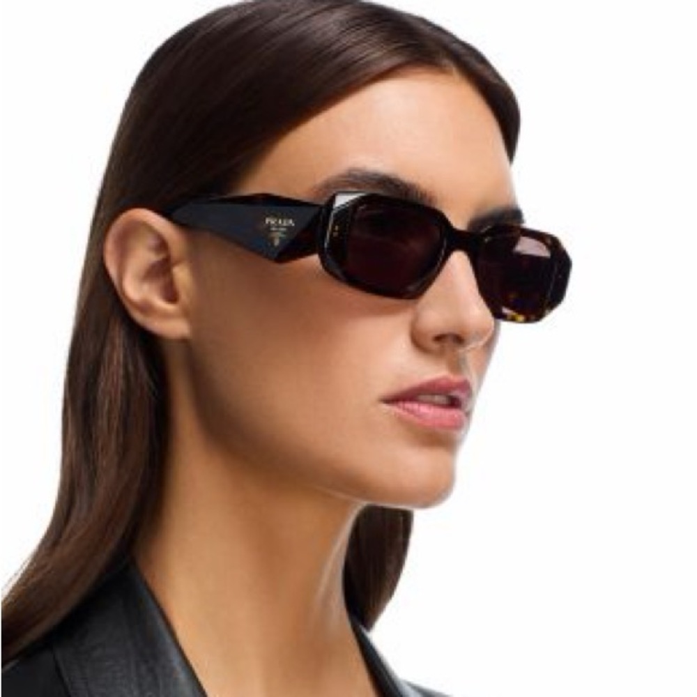 Prada Black Symbole Rectangular Sunglasses with Dark Gradient Lenses
